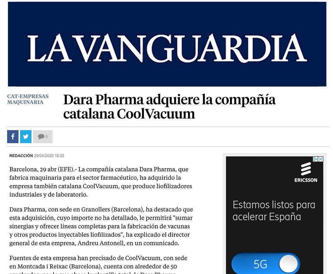 Imagen de la nota de prensa publicada en La Vanguardia.