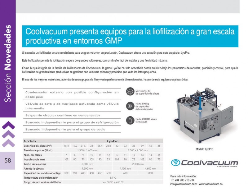  Coolvacuum presenta equipos para la liofilización a gran escala productiva en entornos GMP